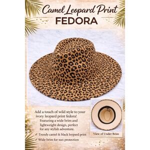Camel color Leopard Print Wide Brim Fedora Hat | Boho Western Chic | Lightweight